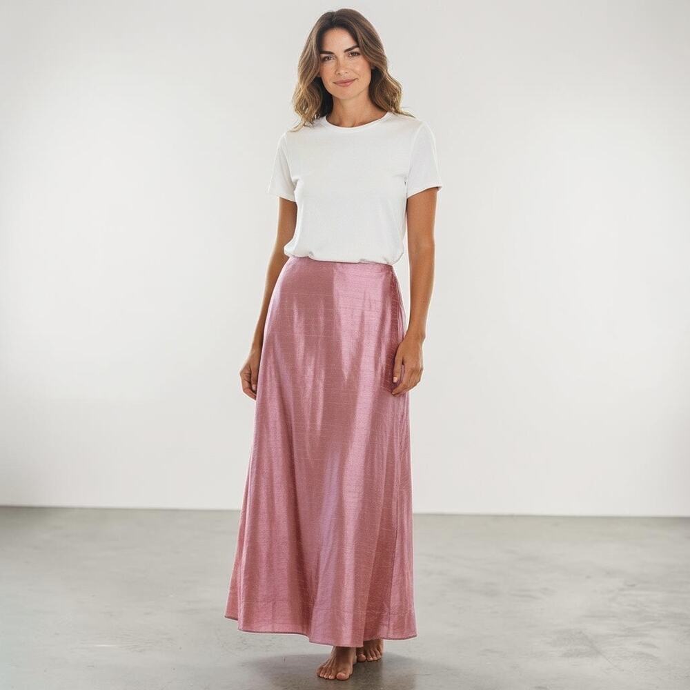 Vintage Watters & Watters 100% Silk Maxi Skirt Womens Pink Peach A-Line Size 12